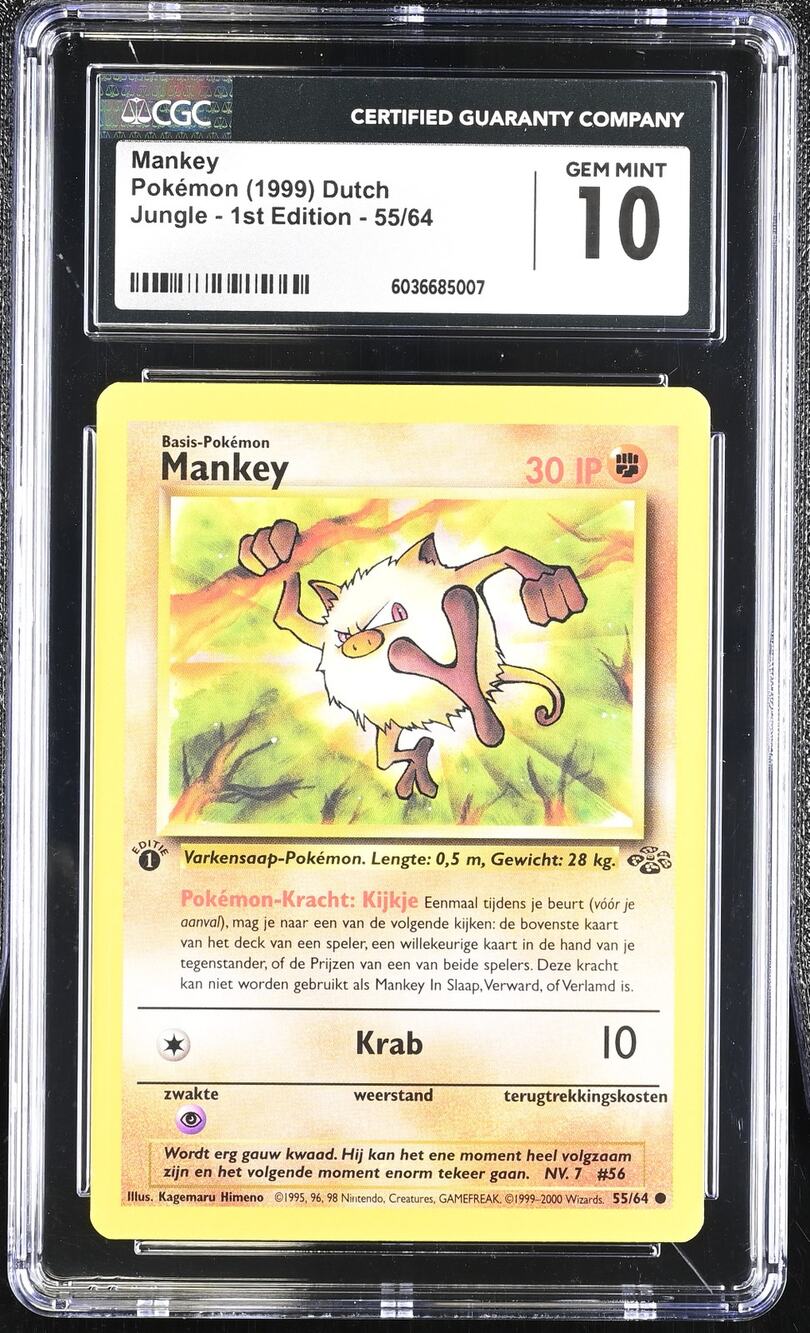 CGC 10 GEM MINT Mankey 1st Edition 55/64 Pokemon Dutch Jungle Set (PSA/BGS)